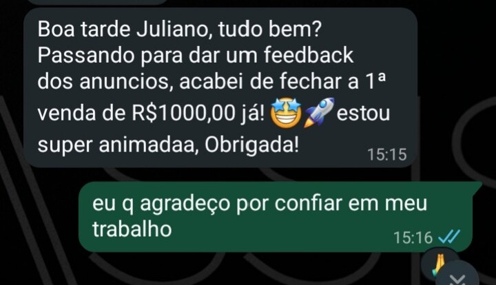 Depoimento no WhatsApp da cliente Nicole Alice, Use Milano